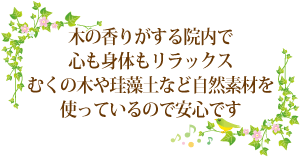 むくの木や珪藻土など自然素材を使っているので安心です